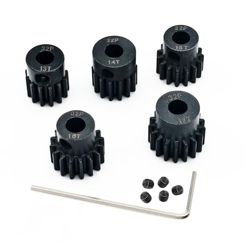 5-Pack Steel Metal 32P 5mm Pinion Motor Gear Sets 13T 14T 15T 16T 17T Compatible with HPI Kyosho Losi Axial Tamiya 1/8 1/10 RC Car Monster Truck Buggy - size: 13T 14T 15T 16T 17T