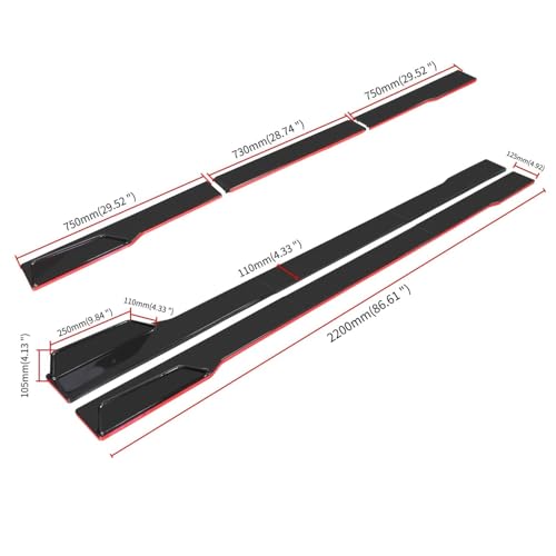 Front Bumper Lip Chin Splitter Spoiler Compatible with 69"-73" Width Car + Rocker Panels Guard Side Extension Splitter Side Skirts Body Kit Rear Bumper Lip Diffuser (Black with Red) - color: 69"-73" Black with Red