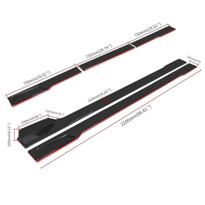 Front Bumper Lip Chin Splitter Spoiler Compatible with 69"-73" Width Car + Rocker Panels Guard Side Extension Splitter Side Skirts Body Kit Rear Bumper Lip Diffuser (Black with Red) - color: 69"-73" Black with Red