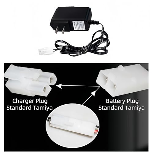 RC Battery Charger for 9.6V (8S) NiMH/NiCd Battery Packs, 250mA AC Plug Charger with Standard Tamiya Connector for RC Hobbies Airsoft Guns RC Cars RC Airplanes