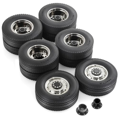 RC Car Toys for Tamiya for Scania for Volvo for Actros for Man 1/14 Wheel Drive/Bearing Hub Rim Double Wheels Set RC Trailer Tractor Truck Car(2 Front and 4 Rear) - size: 2 Front and 4 Rear