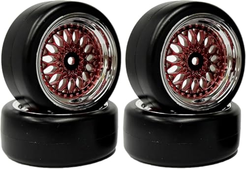 1/10 Drift Wheels Tires Set,AMZSTAR 4PCS 63mm RC Hard Tyre with Plastic Wheel Rims 12mm Hex for 1/10 RC On Road Racing Touring Drifting Car for Tamiya TT01 HSP HPI Kyosho (Red Silver,Offset:3mm) - color: Red Silver,offset:3mm