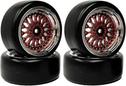 1/10 Drift Wheels Tires Set,AMZSTAR 4PCS 63mm RC Hard Tyre with Plastic Wheel Rims 12mm Hex for 1/10 RC On Road Racing Touring Drifting Car for Tamiya TT01 HSP HPI Kyosho (Red Silver,Offset:3mm) - color: Red Silver,offset:3mm
