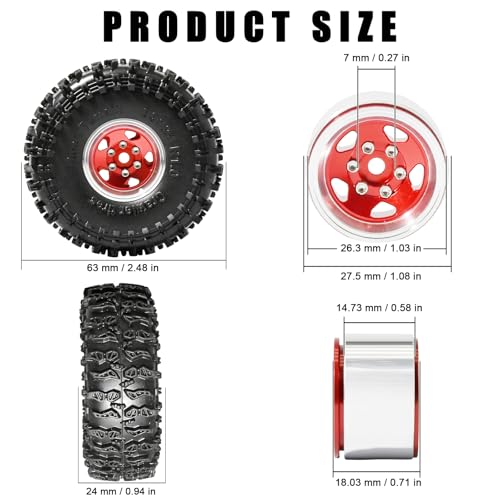 1.0 Beadlock Wheel Soft Tire Set RC Upgrade Part for Traxxas 1/18 TRX4M 1/24 RC Crawlers car Axial SCX24 FMS FCX24 Gladiator Bronco C10 JLU Deadbolt B17 Upgrade.(4Pcs/Set) - color: Red