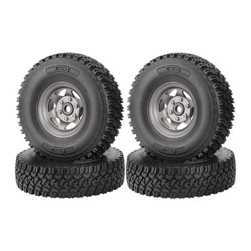 4PCS 1.55 Inch Aluminum Alloy Metal Beadlock Wheel Rim and 90mm Rubber Tires for 1/10 RC Rock Crawler Car for Axial AX90069 D90 TF2 CC01 Tamiya Upgrade Parts(6Spoke Grey) - color: 6spoke Grey