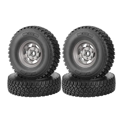 4PCS 1.55 Inch Aluminum Alloy Metal Beadlock Wheel Rim and 90mm Rubber Tires for 1/10 RC Rock Crawler Car for Axial AX90069 D90 TF2 CC01 Tamiya Upgrade Parts(6Spoke Grey) - color: 6spoke Grey