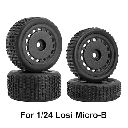 Pre-Mounted Pin Buggy Tires and Wheels Rims Hub Tires Set for 1/24 Losi Micro-B 1/28 Losi Micro-T Wltoys 244016 Upgrade Part (Black Micro-B) - color: Black Micro-b