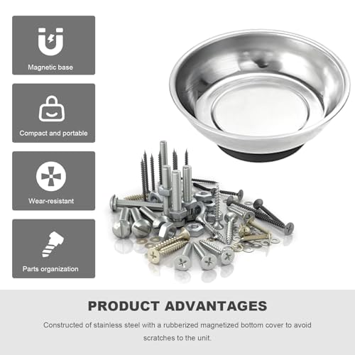 2 PCS Magnetic Tray Holders, Stainless Steel 3 Inch Round Trays Metal Parts Holder with Strong Magnet, Heavy Duty Thickened Trays for Screws Bolts Nuts Washers Pins - color: Round