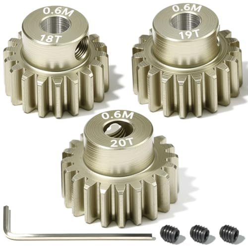 3PCS 0.6 Mod 0.6M Pinion Gear Set 18T 19T 20T, 7075 Aluminum Alloy RC Gears with 3.175mm Bore for 540 550 Brushed Brushless Motors, Fits for 1/10 Tamiya Redcat HSP HPI RC Cars - size: 18 19 20T