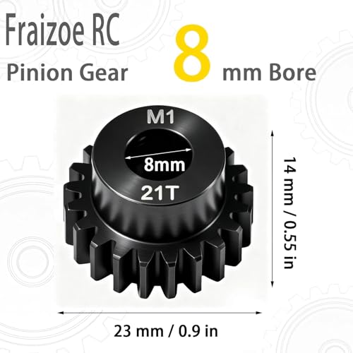 21T M1 8mm Steel Pinion Gear with 8mm to 5mm Adapter Shaft for Traxxas 1/5 X-MAXX 1/10 RC Car Buggy Truck, Available in 14T to 30T Mod 1 Motor Gear for Enhanced Performance and Durability - size: 21T