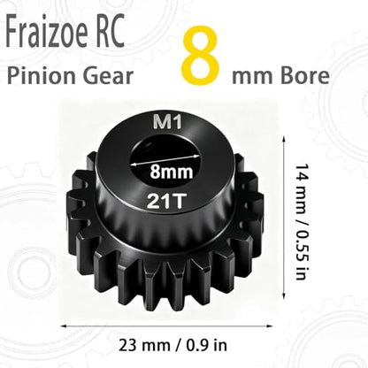 21T M1 8mm Steel Pinion Gear with 8mm to 5mm Adapter Shaft for Traxxas 1/5 X-MAXX 1/10 RC Car Buggy Truck, Available in 14T to 30T Mod 1 Motor Gear for Enhanced Performance and Durability - size: 21T