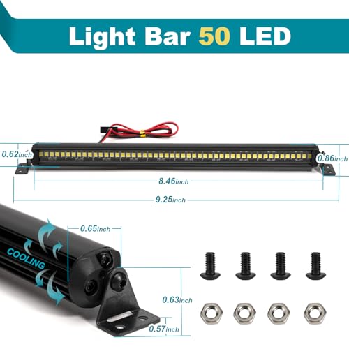 RC Lights Bar 50 LED 8.4" Metal Roof Lamp Light Kit for Axial SCX10 TRX4 TRX6 FSM FCX10 Arrma 1/8 1/10 Scale (CL06)
