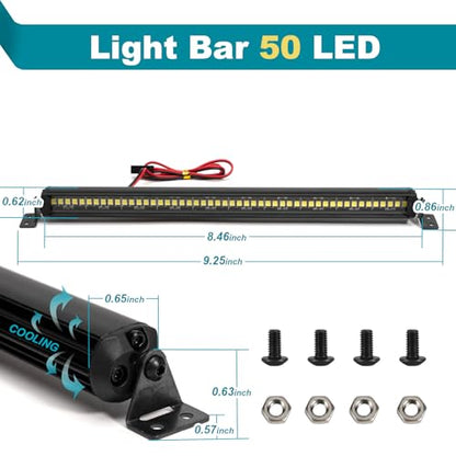 RC Lights Bar 50 LED 8.4" Metal Roof Lamp Light Kit for Axial SCX10 TRX4 TRX6 FSM FCX10 Arrma 1/8 1/10 Scale (CL06)