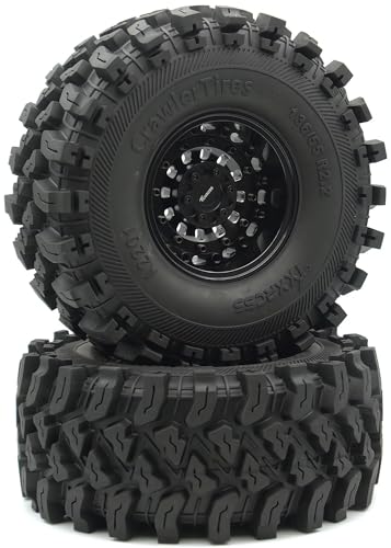 Heavy Duty RC Crawler 2.2 Beadlock Wheels Adjustable 2 Offsets and Tires 136mm Tall Soft Sticky Mud Slingers Tyres Rims Hex 12mm for 1/10 SCX10 TRX4 Axial Remote Control Car (Black) - color: Black