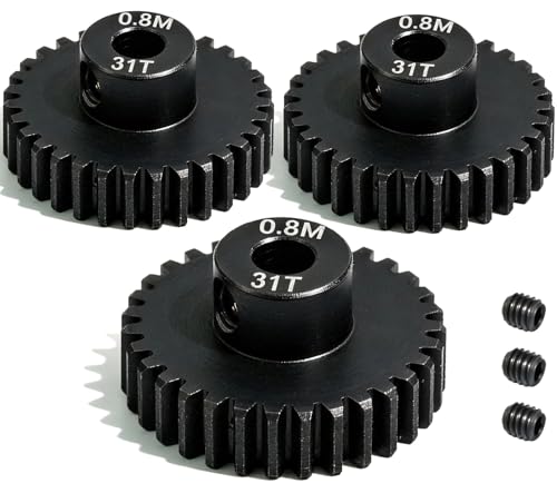 3-Pack Steel Metal 0.8M 5mm Pinion Motor Gear Sets 31T Compatible with HPI Kyosho Losi Axial Tamiya 1/8 1/10 RC Car Monster Truck Buggy, 0.8 Module Gear for Traxxsa Arrma - style: 3Pcs 31T