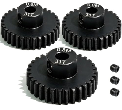 3-Pack Steel Metal 0.8M 5mm Pinion Motor Gear Sets 31T Compatible with HPI Kyosho Losi Axial Tamiya 1/8 1/10 RC Car Monster Truck Buggy, 0.8 Module Gear for Traxxsa Arrma - style: 3Pcs 31T