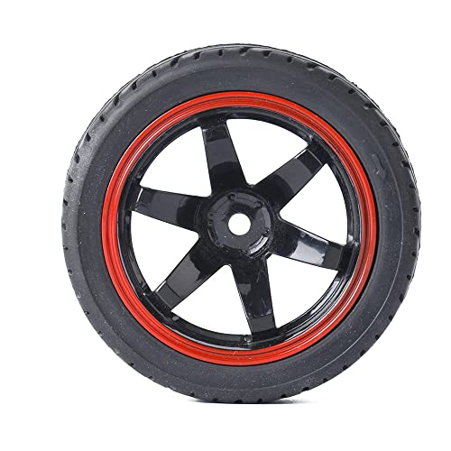 4PCS RC Car Rubber Tires and Plastic Wheels Rims Compatible with 1/10 Scale On Road Touring Racing Flat Drift Car for HSP HPI Tamiya(Black/Red) - color: Black/Red