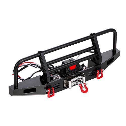 GoolRC Metal Front Bumper with Winch 2 LED Light for 1/10 RC Car Crawler Compatible with Replacmenet for TRX Hsp Redcat Rc4wd Tamiya Axial Scx10 D90 HPI Car Upgrade