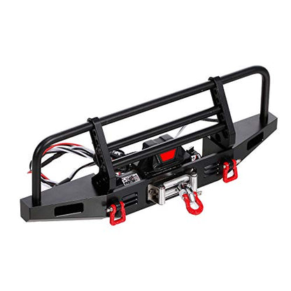 GoolRC Metal Front Bumper with Winch 2 LED Light for 1/10 RC Car Crawler Compatible with Replacmenet for TRX Hsp Redcat Rc4wd Tamiya Axial Scx10 D90 HPI Car Upgrade