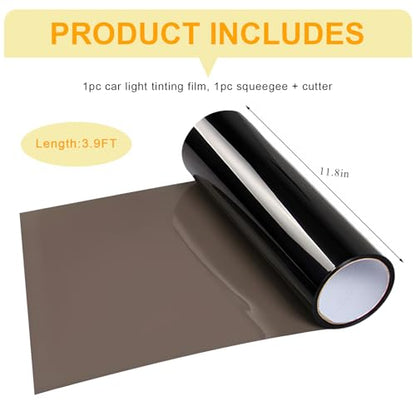 Car Headlight Vinyl Film, 48"×11.8" Self-Adhesive Car Headlight Tint Sticker with Squeegee & Cutter, Waterproof Wrap Film Roll for Vehicle Headlights Taillights Fog Lights (Light Black) - color: Light Black