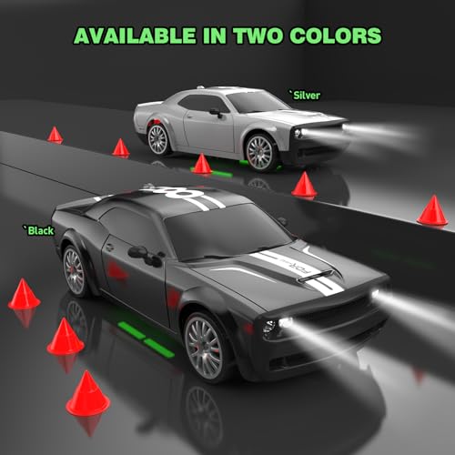 Remote Control Car 4WD RC Drift Car 2.4GHz 1:20 Scale 20KM/H High Speed Racing Car with 2 Rechargeable Batteries, LED Lights, 50 Min Play Time RC Cars Toys Gifts for Boys Girls Kids Adults -Black - color: Black