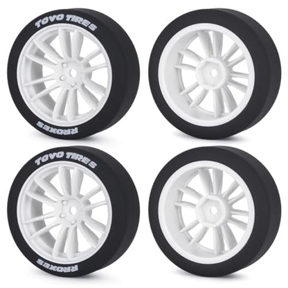 1/10 RC Drift Wheels and Tires Set, 12 Spoke On-Road Touring Car Wheel Tire Combo, 12mm Hex Drift Tires for RC Drift Car, 4PCS (White) - color: White