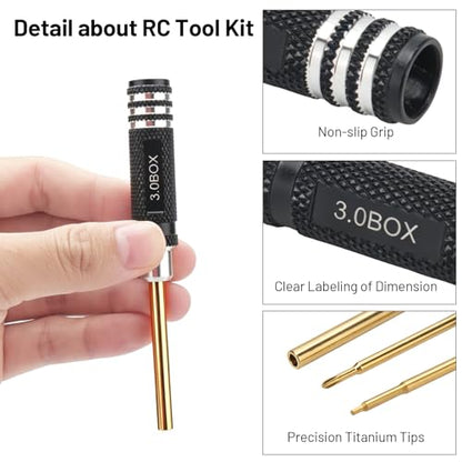 Multi-Size RC Screwdrivers Set, daitoku RC Aluminum Tool Kit Hex 1.3mm PH 2.0mm+ Mini Box Nut 3.0mm for AXIAL 1/30 SCX30