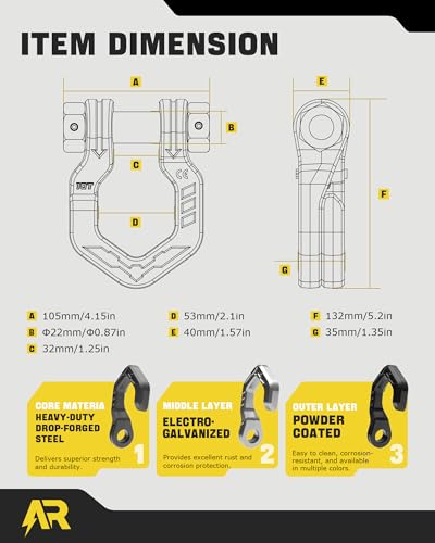 D Ring Shackles, 3/4" Separate Shackles with 7/8" Pin, Heavy Duty Recovery Shackle 57320lbs Break Strength, 4x4 Off-Road Recovery Towing Winch Shackles for Trucks, Black Black 2-Pack | Quick Shackles with 7/8" Pin, Heavy Duty Recovery Shackle, 4x4 Off-Roa