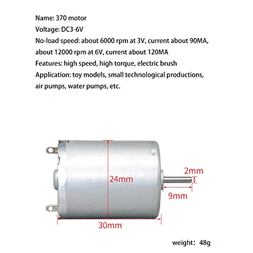 Model Geared High Speed 370 Mini Motor with Brush, 3V-6V, Precision Steering Gear Part, Large Torque Small Motor, Toy Model Motor Rotating Torque