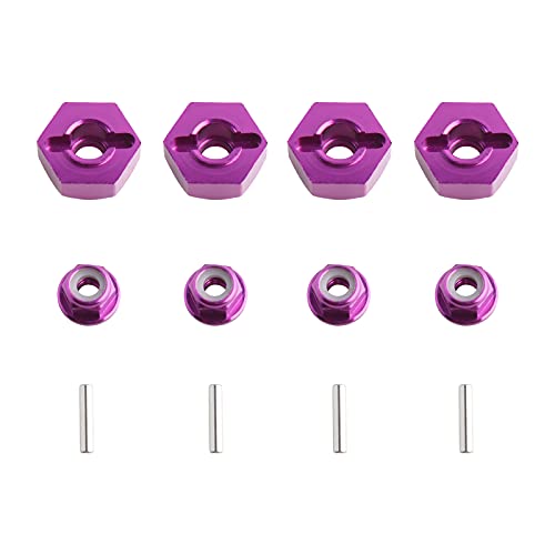 12mm Wheel Hex Hubs Drive Adapter 5mm Thick & Flange M4 Lock Nuts Aluminum for Redcat Axial HSP WLtoys Himoto RC Truck Model Car Upgrade Parts (Purple) - color: Purple