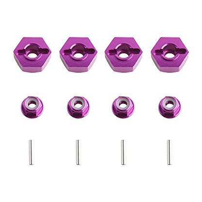 12mm Wheel Hex Hubs Drive Adapter 5mm Thick & Flange M4 Lock Nuts Aluminum for Redcat Axial HSP WLtoys Himoto RC Truck Model Car Upgrade Parts (Purple) - color: Purple