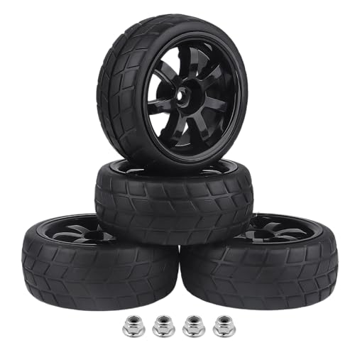 PreGlued 12mm Hex Hubs Wheel Rims&2.56" Rubber Tires for 1/10 On-Road Touring Car Drift for Traxxas 4tec 2.0 3.0 Tamiya TT02 TT01 HPI RS4 HSP Flying Fish Wltoys 144001 Kyosho Fazer (Edition E)