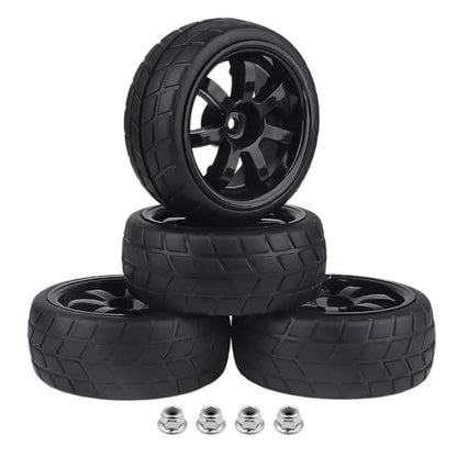 PreGlued 12mm Hex Hubs Wheel Rims&2.56" Rubber Tires for 1/10 On-Road Touring Car Drift for Traxxas 4tec 2.0 3.0 Tamiya TT02 TT01 HPI RS4 HSP Flying Fish Wltoys 144001 Kyosho Fazer (Edition E)