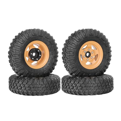 4PCS RC Car 1.55 Inch Tyres Aluminum Alloy Metal Beadlock Wheel Rim and Rubber Tires for 1/10 RC Crawler Car for Axial AX90069 D90 TF2 Tamiya CC01 LC70 MST JIMNY(85mm-5Spoke Yellow) - color: 85mm-5Spoke Yellow