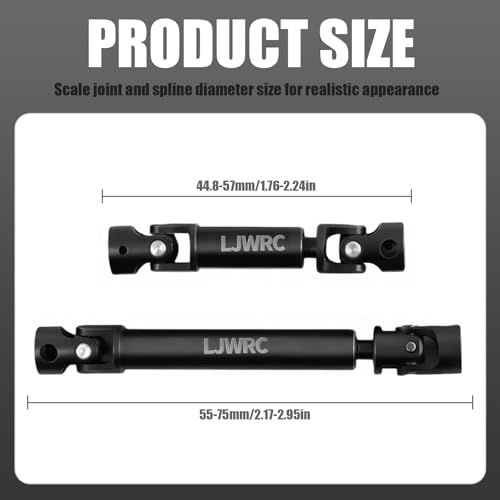 Steel Drive Shaft Set for Axial SCX24 Crawlers - Front Rear Center Shafts with D Hole - Compatible with SCX24 JLU, C10, Bronco, Basecamp, 4Runner (Black)