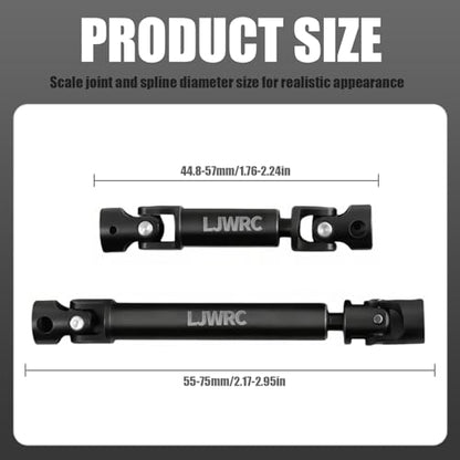 Steel Drive Shaft Set for Axial SCX24 Crawlers - Front Rear Center Shafts with D Hole - Compatible with SCX24 JLU, C10, Bronco, Basecamp, 4Runner (Black)