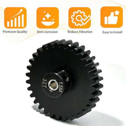 M1.5 32T Pinion Gear 8mm Bore with 8mm to 5mm Shaft Adapter Sleeve, Chromium Steel Motor Gear with Set Screw & Hex Key for Traxxas ARRMA Losi 1/5 1/8 RC Cars - size: 32T