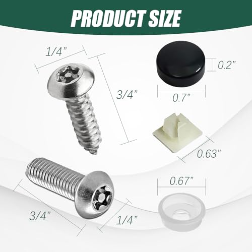 Anti Theft License Plate Screws Kits, Tamper Resistant Licence Plate Kit, 1/4"(M6) Security Screws, Rust Proof Stainless Steel Bolts Fasteners Kit for Front Rear Frame Holder Mounting - color: Silver2