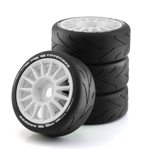 1/8 RC On Road Car Tires And Wheels Rims 17mm Hex 103mm Rubber Rally Tyres For 1:8 Scale RC On-Road Racing Car HPI WR8 HSP Hobao ARRMA Redcat Losi Kyosho VRX RC Rally Drift Car 4PCS (White A) - color: White a