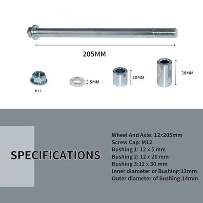 M12 205mm Front Rear Axle with Bushing 5mm 20mm 30mm Fit for Motorcycle Pit Dirt Bike Moped Scooter Quad ATV Mini Bike Parts - size: 12-205mm