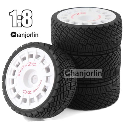1/8 RC On Road Tires And Plastic Street Wheels 17mm Hex OD 3.94'' 1/7 Rally Racing Tyres For 1:8 1:7 Touring Street Drift Car Tamiya HPI WR8 HSP ARRMA Redcat Losi Kyosho GT2 VRX W10 (White) - color: White