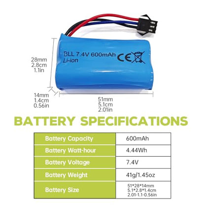 sea jump 2PCS 7.4V 600mah 2S Li-ion Battery with SM-3P Plug and USB Charging Cable Suitable for DE82 TK3086B G20601 RC Toy RC Car TK-3082B Special Effects Flipping Car Battery