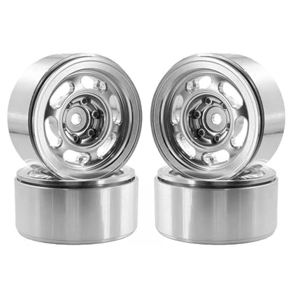 1.3” RC Beadlock Wheels, 4PCS CNC Aluminum Wheel Rims for 1/18 1/24 RC Crawler Upgrade (Silver)