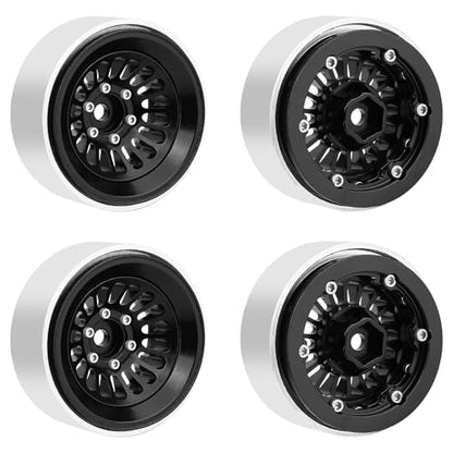 CNC 1.3" Beadlock Wheel Rim for SCX24 1/24 TRX4M Ascent18 1/18 RC Crawler Aluminium Upgrade Part (Black) - color: Black