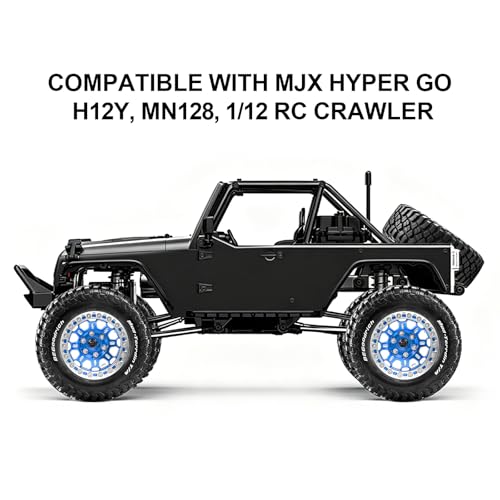 1.9" Beadlock Wheels and Tires 90mm for MJX Hyper Go H12Y, MN128 | CNC Aluminum Wheels, Soft Rubber Tires with Foam Inserts, Installation Tool Included, Blue - color: Blue