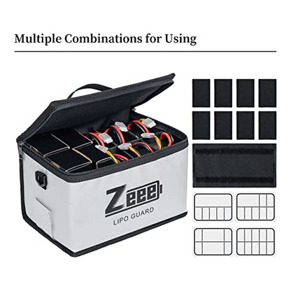 Zeee Lipo Safe Bag Battery Fireproof Large Capacity Storage Guard Battery Safey Pouch for Storage Charging - 10 Cell Adjustable(10.6x6.7x6.7in)