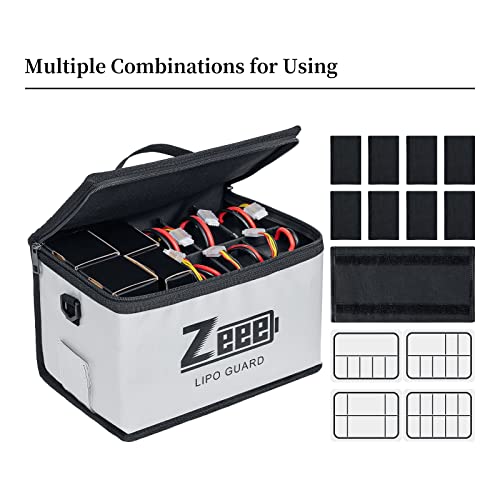 Zeee Lipo Safe Bag Battery Fireproof - 10 Cell Adjustable(10.6x6.7x6.7in) | Large Capacity Storage Guard Battery Safey Pouch for Storage Charging