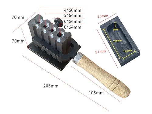 2 in 1 Reversible Wire Plate Ingot Mold, 4 Square Hole | Melting Casting Refining, Gold Silver Copper Aluminum Brass, Precious Metals - size: S-4/5/6/8mm