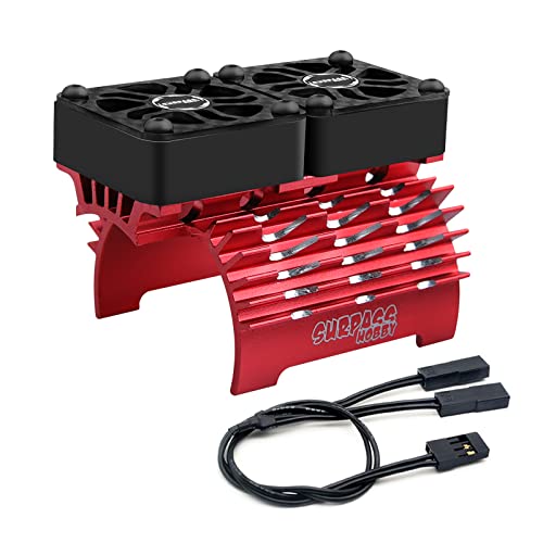 RC Car Motor Heatsink Cooling Fans Surpass Hobby Twin 30mm RC Motor Fan with Red Metal Heatsink 4068 4274 Brushless Motor Heatsink fit for 1/8 1/7 RC Car 40mm 42mm Motors - color: Black Red With Heatsink For 40/42mm Motor