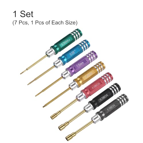 HARFINGTON 7pcs RC Tool Kit Set Hex Driver 0.05" 1.5mm 2.0mm Nut Socket | 4.0mm, 5.0mm, 5.5mm, Phillips, Titanium, RC Driver Repair Tool, for RC Models Car Helicopter Boat